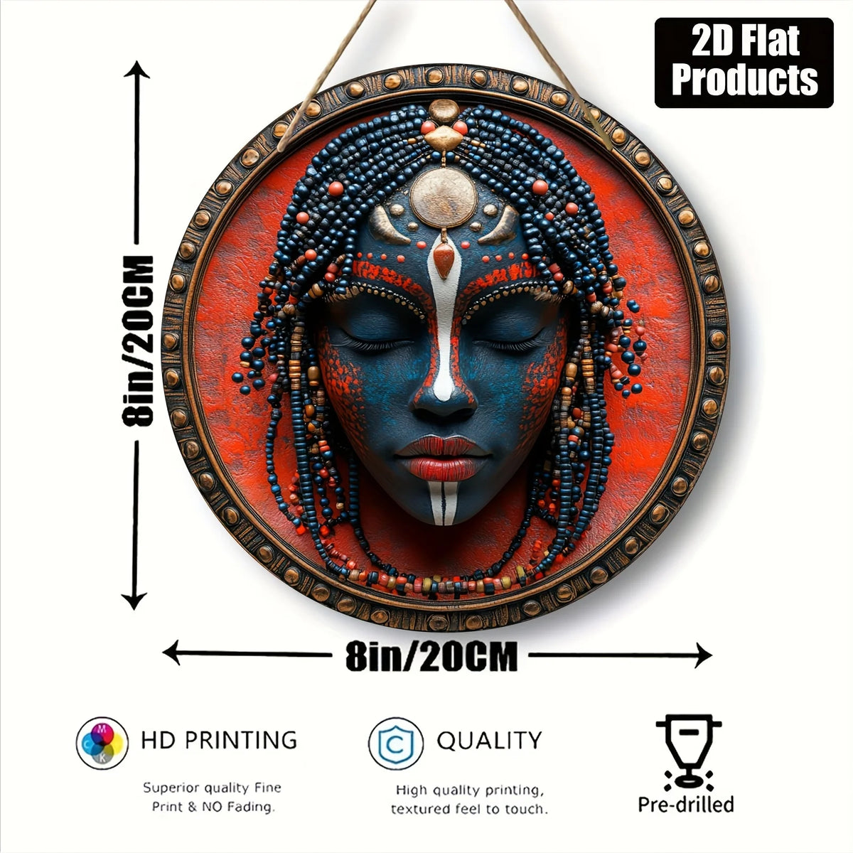 masque tribal bleu rouge noir artisanal tringle décoration murale occasionnelle ethnique 20cm