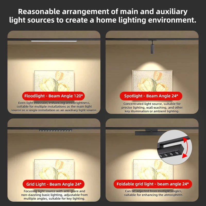 rail lumière suspendue moderne aimants noir ampoules led 12w 24w spotlight floodlight grille light