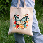 sac main toile papillon fleurs beige respectueux environnement multifonction poignées tissu