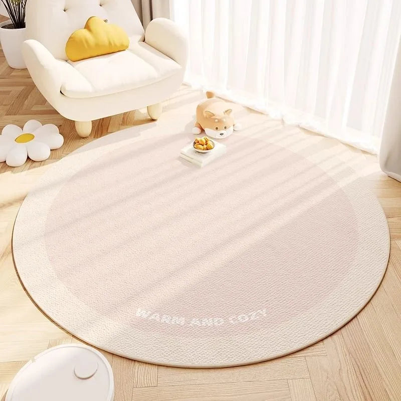 tapis rond moderne rayures horizontales bleu clair jaune clair beige vert clair polyester anti