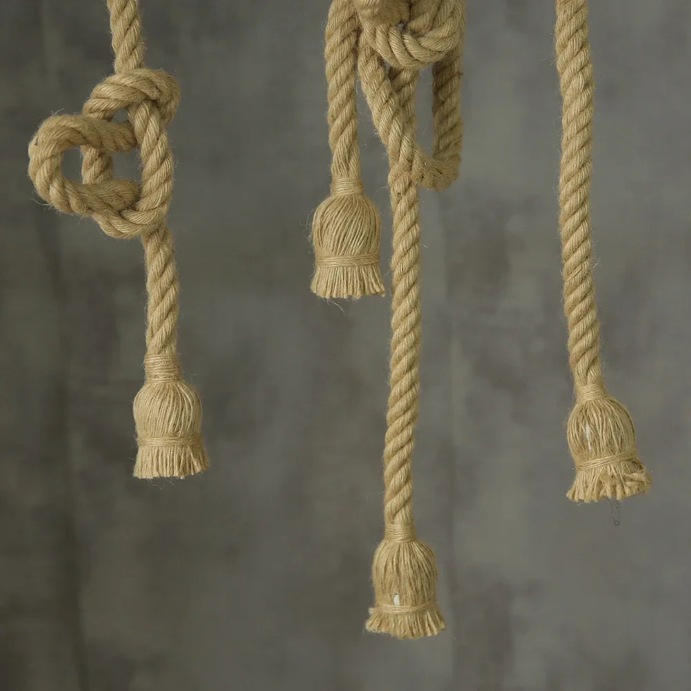suspension lumineuse industrielle corde tressée naturelle ampoules filaments noir rustic