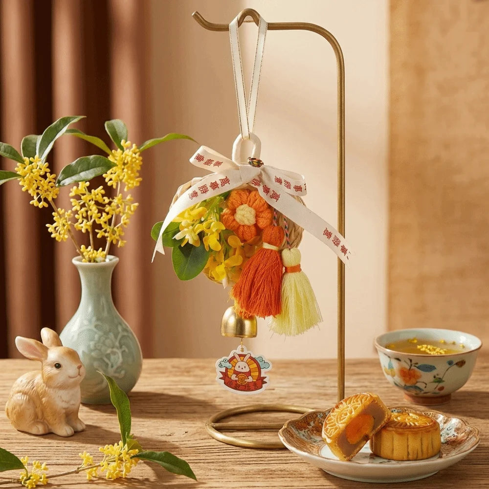 décorations suspendues multicolores fleurs artificielles pompons anneaux métalliques traditionnelles fêtes bouquets décos mi automne