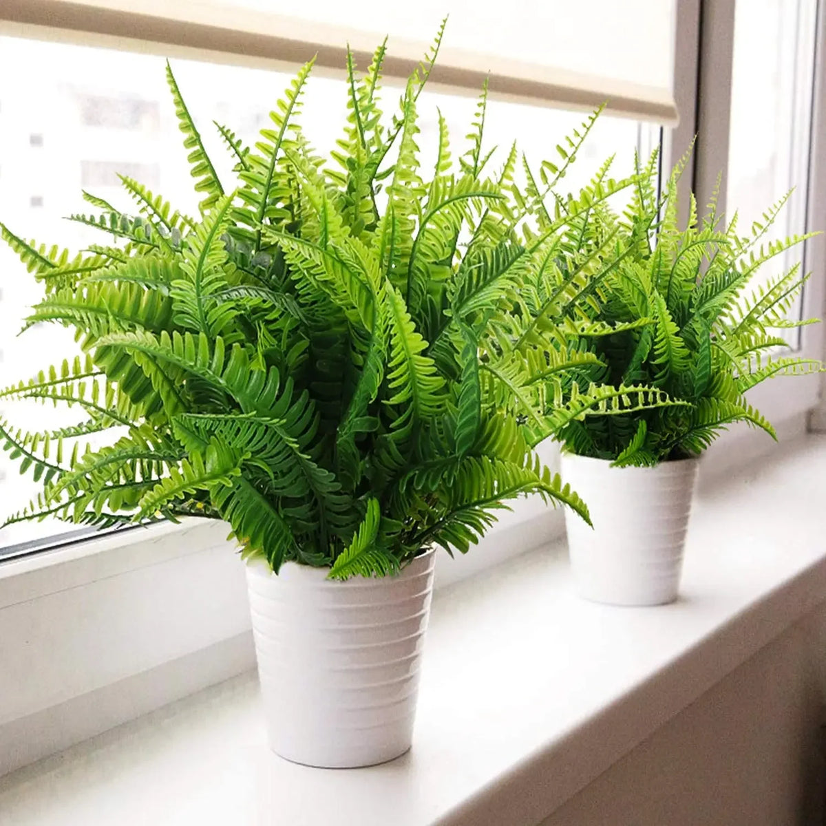 plantes artificielles fougères vertes feuilles nervures décoratives extérieures intérieures pot céramique naturel rustique