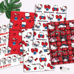 tissu coton sanrio hello kitty nœuds carreaux rouge noir protège carnet enfant résistance abrasion