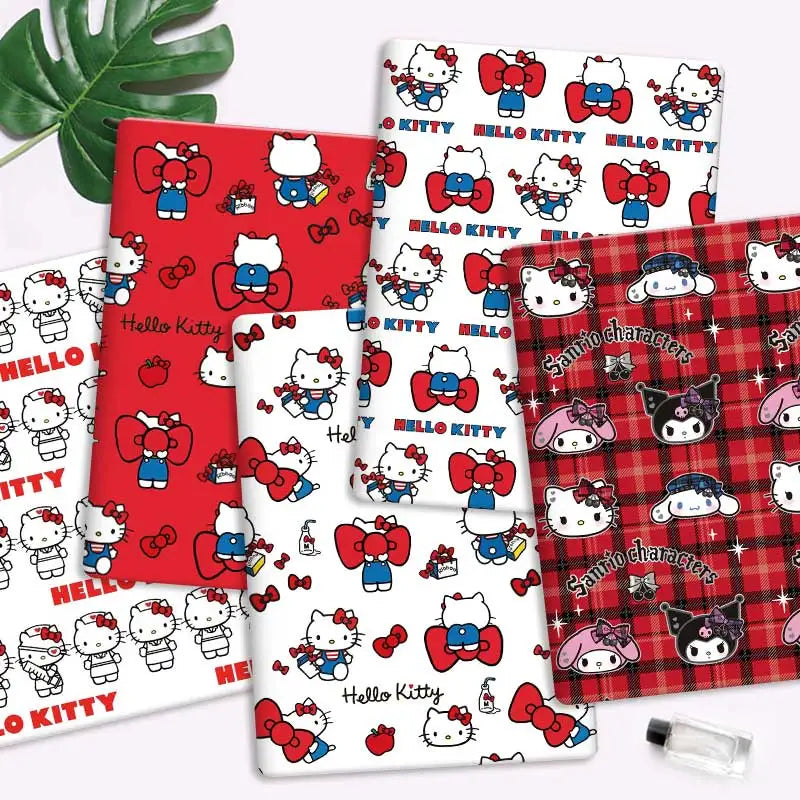 tissu coton sanrio hello kitty nœuds carreaux rouge noir protège carnet enfant résistance abrasion