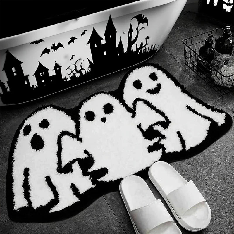 tapis halloween citrouille fantôme crâne toile d'araignée orange noir blanc maison fantaisie extérieur prière