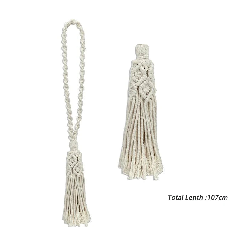 rideau boho chic macramé franges coton solide beige clair accessoires fenêtre pastorale
