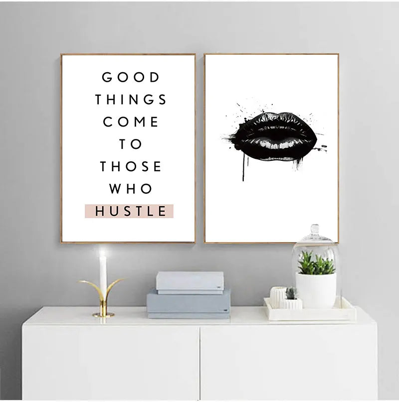 affiche murale moderne cadre noir blanc rose vert gris décoration salon minimaliste artistique
