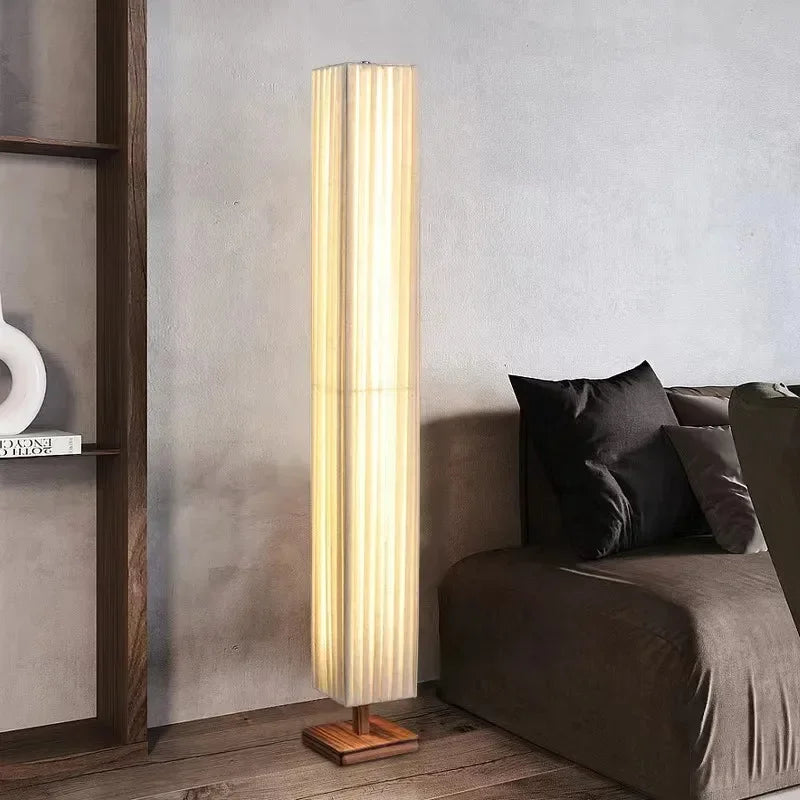 lampe sol tissu rayures horizontales bois moderne beige brun lumière led 16w 20w