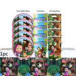 ensemble vaisselle jetable masha ours assiettes gobelets serviettes anniversaire enfant cartoon