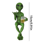 statuette extraterrestre verte résine moderne verre bière décoration jardin opaque lisse adhésif 15cm