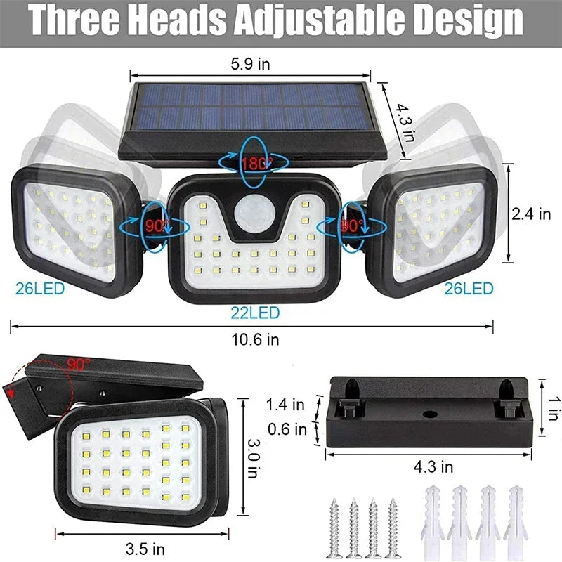 lampes solaires extérieures détecteur mouvement trois têtes noires modernes vis murales instructions