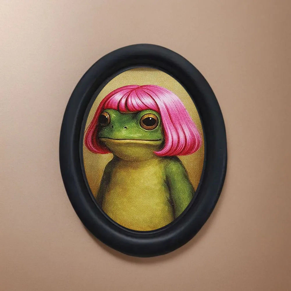 cadre photo grenouille cheveux roses décoration murale classique noir maison unique erotique