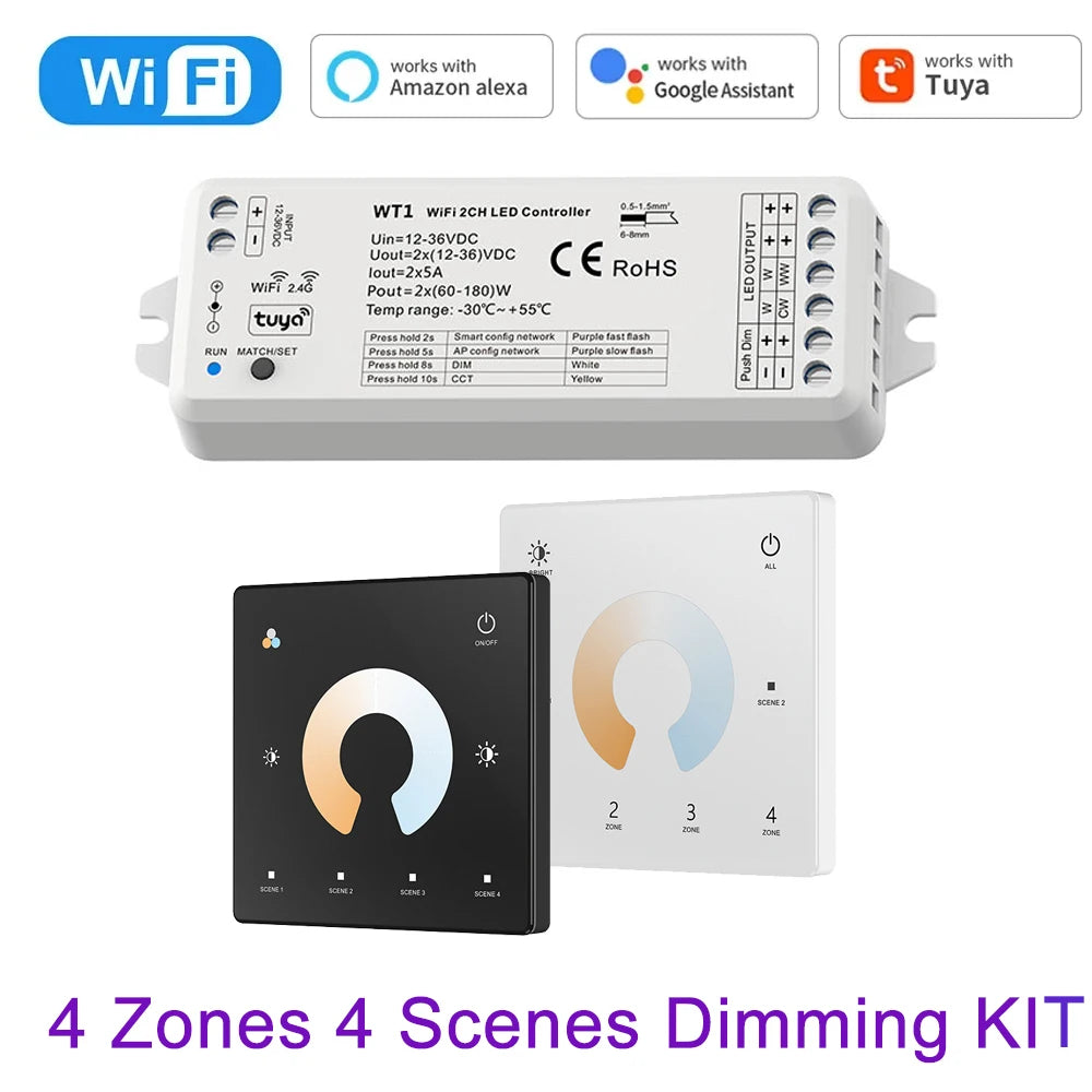 contrôleur éclairage led blanc moderne variateur zones tactile 12v 24v 36v wlan rf 4096