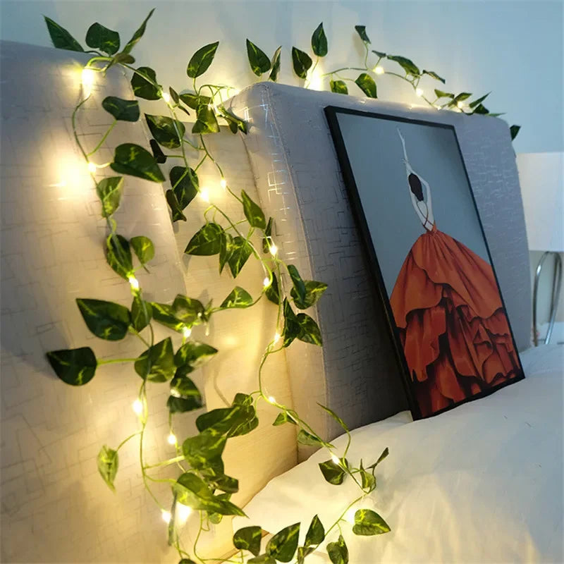 guirlande lumineuse feuilles vertes fleurs led noel mariage jardin decoration moderne 100leds 10mètres