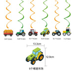 décoration fête anniversaire tracteur camion grues happy birthday spirales bannières cupcake toppers cartoony