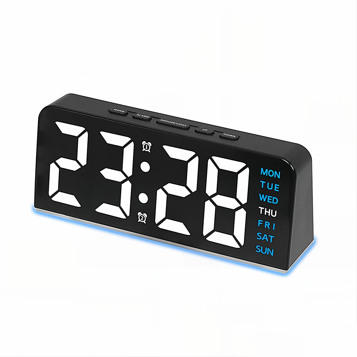 horloge numérique moderne alarme double température led noir blanc bleu