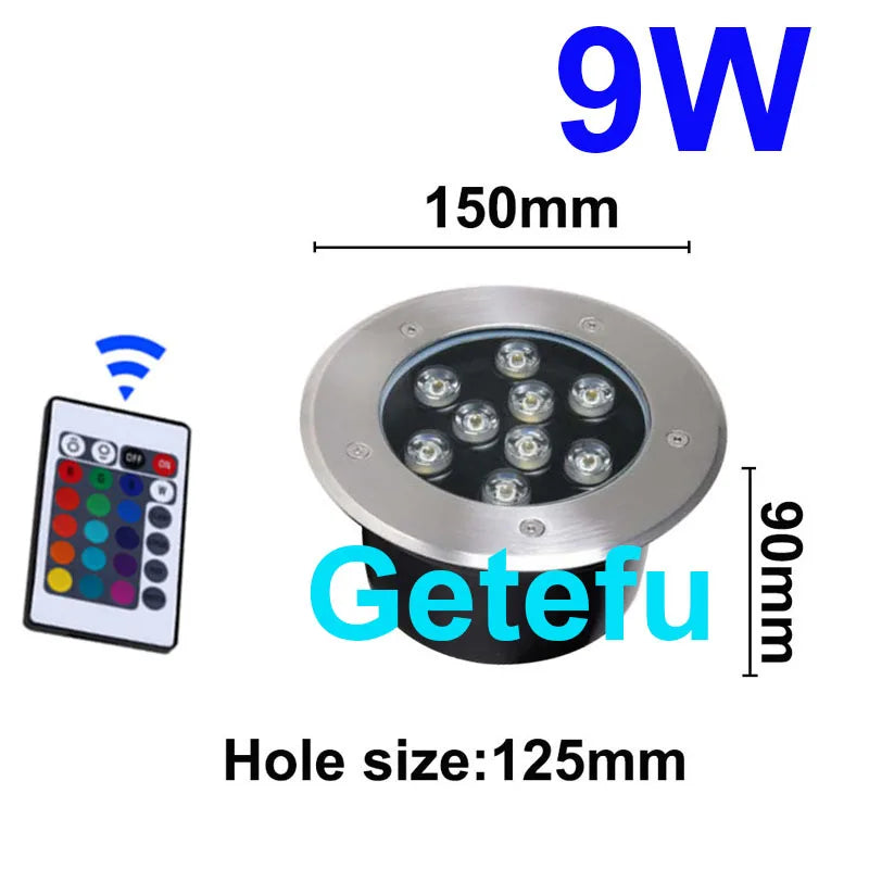 éclairage led rgb télécommande spot noir argent moderne extérieur encastrable ip67 waterproof 9w 18w
