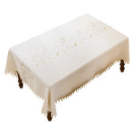 nappe table imperméable brodée fleur classique beige tassellettes hiver automne ramadan maison mariage