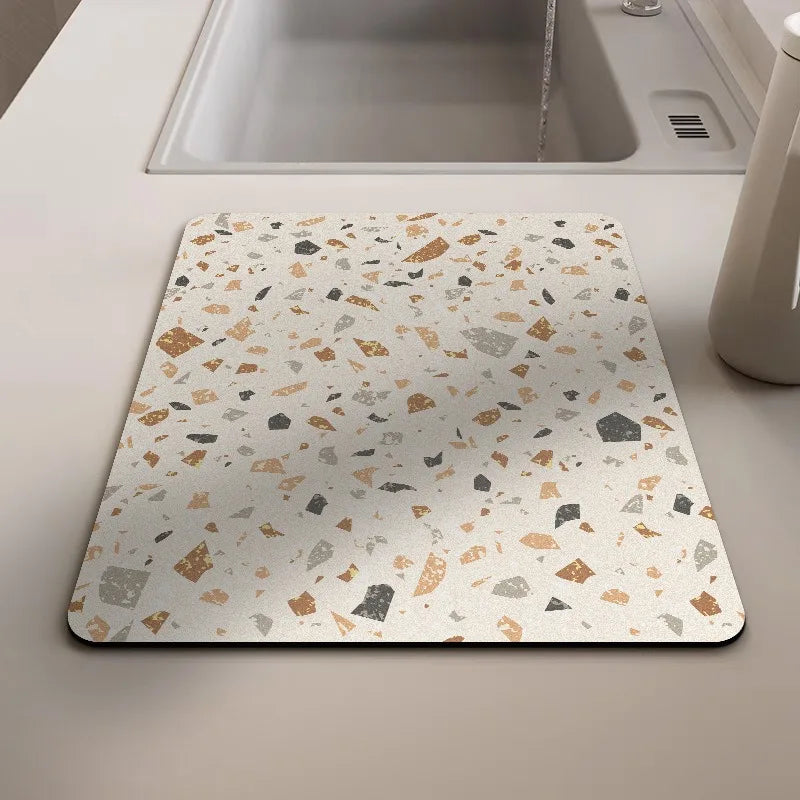 tapis séchage vaisselle gris effet terrazzo absorbant antidérapant cuisine évier moderne