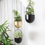 Cache pot suspendu moderne or noir plante verte chaîne métallique intérieur extérieur jardin balcon