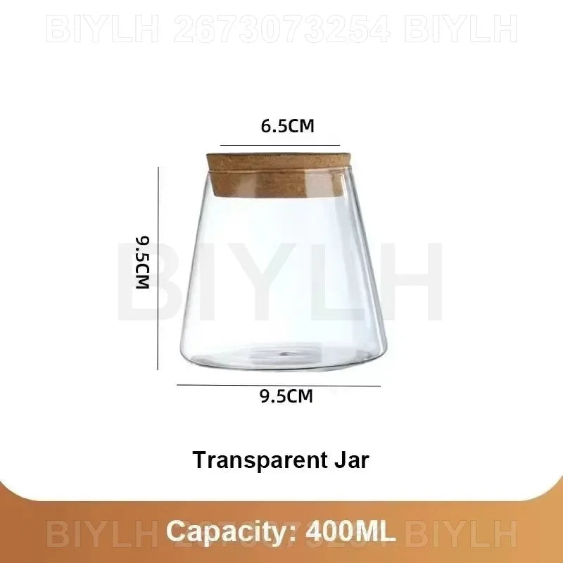 vases plantes verre transparent moderne minimaliste couvercle liège base bois