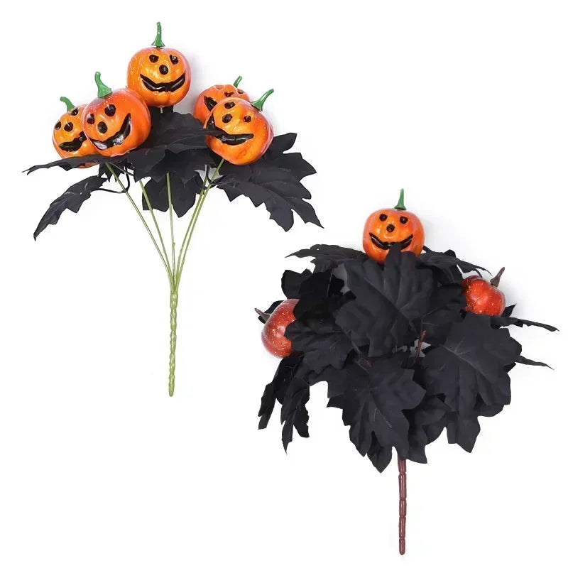 décoration halloween citrouille feuilles noires bouquet artificiel soie vase tableextérieur 32cmbranches