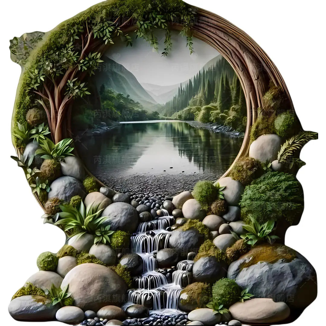 autocollant mural paysage forêt moderne vert gris beige bleu blanc intérieur décoration adhesive pvc