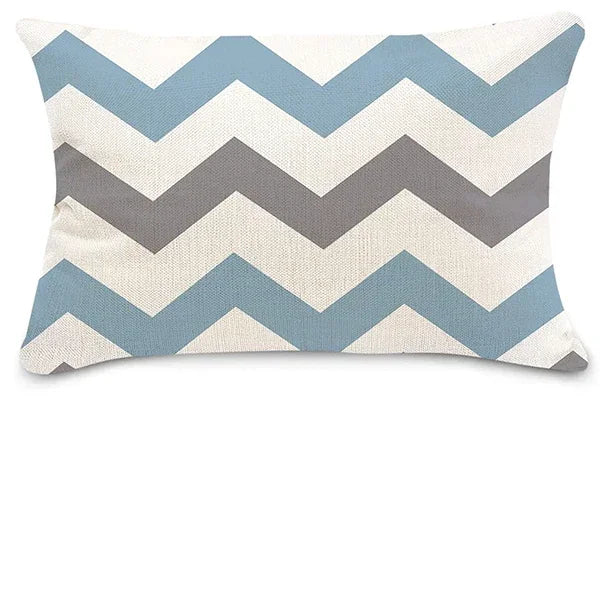 coussin décoratif moderne motif floral géométrique bleu clair gris beige