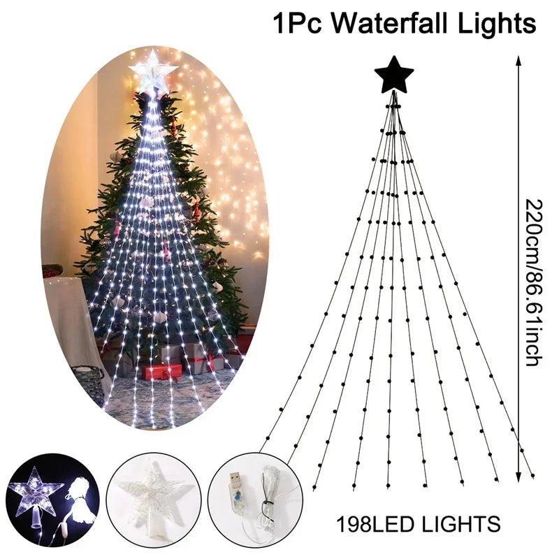 guirlande lumineuse arbre noël blanc doré étoile spirale moderne décoration filaments lumineux