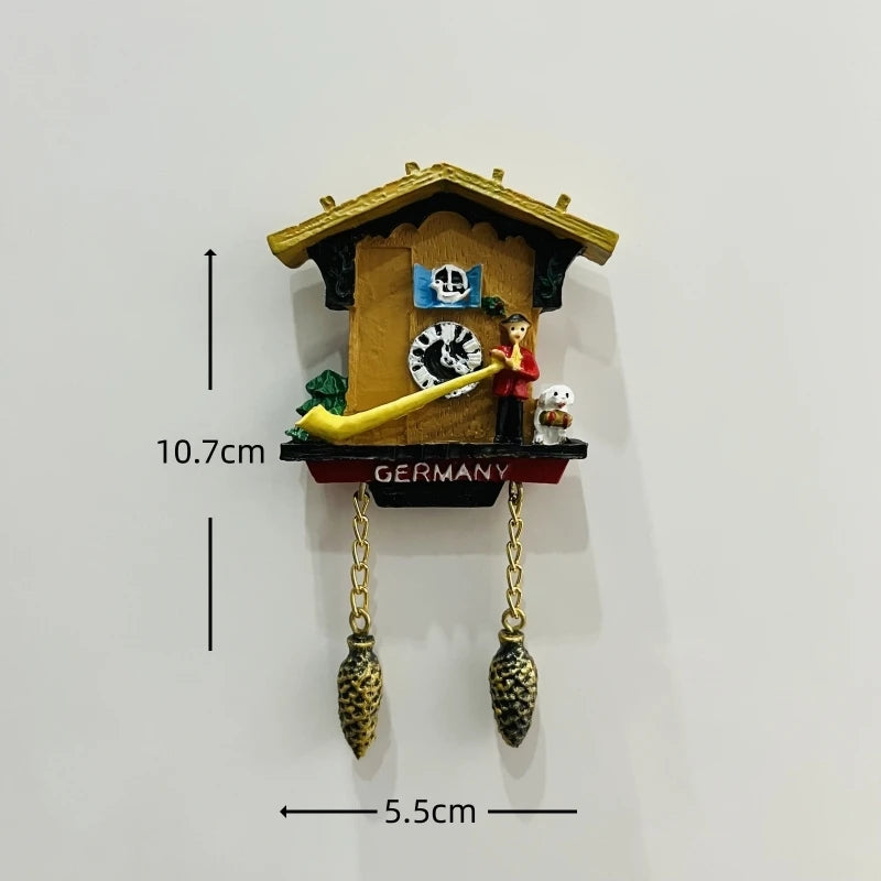 horloge pendule alpine animaux paysages aimants réfrigerateur texte traditionnel