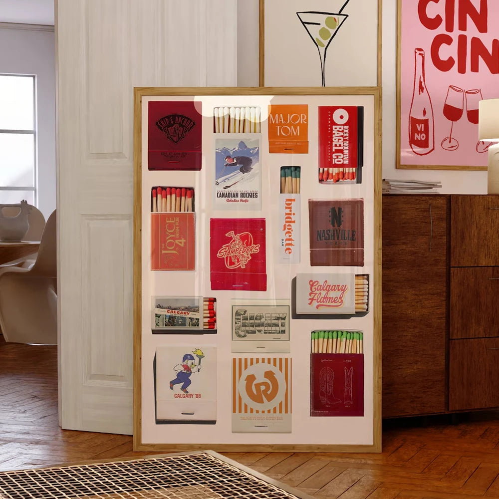 affiche rétro collage matchbox multicolore deco salon chambre vertical 30x40cmOpaque