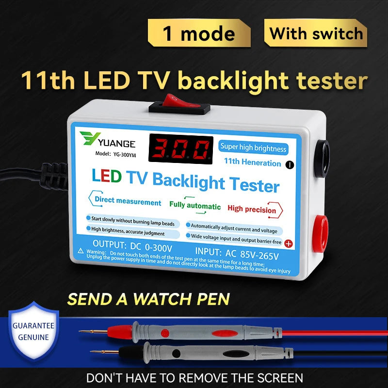 testeur led backlight tv blanc bleu rouge noir affichage numerique boutons cables stylos mesure