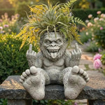 cache pot résine animal réaliste gris texture granuleuse plante verte cactus succulente maison jardin