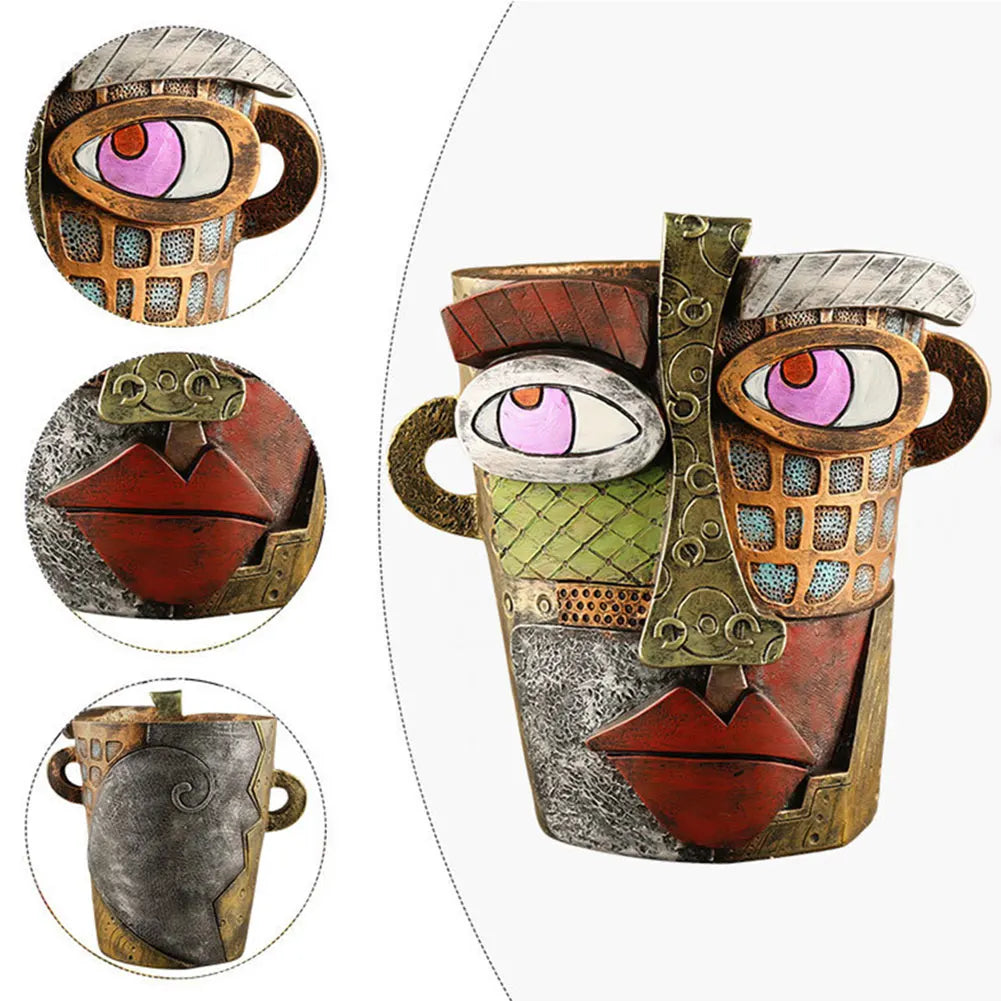 Cache-pot lavande avec design de visage artistique