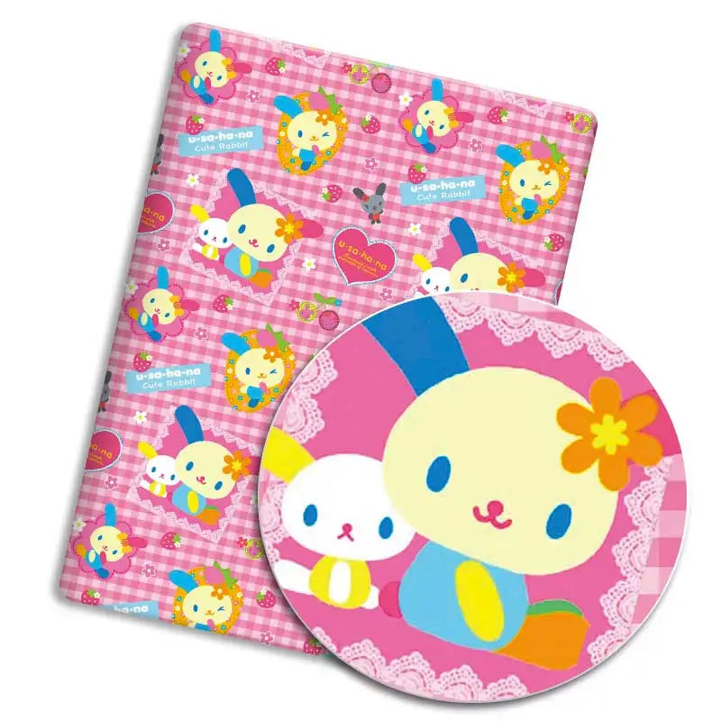 tissu imprimé lapins coeurs fleurs coton polyester 140x50cm couture patchwork enfants maison