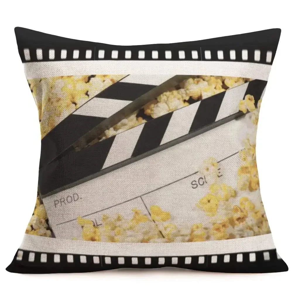housse coussin motif cinéma vintage beige zipper 30x30 40x40 45x45 50x50 55x55 60x60