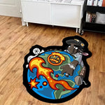 tapis graphique personnages terre flamme étoile moderne bleu orange noir