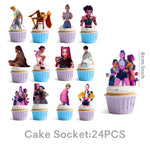 kit décoration anniversaire fille personnages dessin animé assiettes gobelets serviettes nappe guirlande rose violet