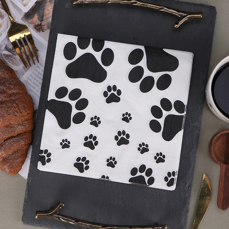serviettes jetables noires imprimées pattes animaux double couche fête anniversaire moderne decoration