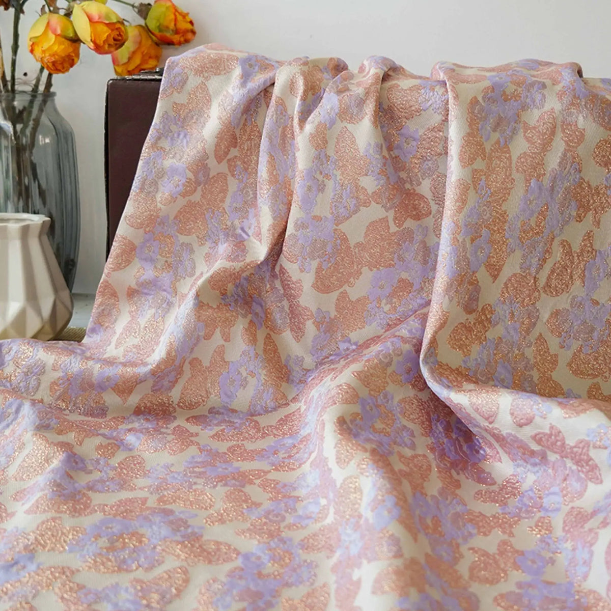 tissu imprimé floral moderne beige rose pâle bleu clair 100 polyester large 145cm respectueux