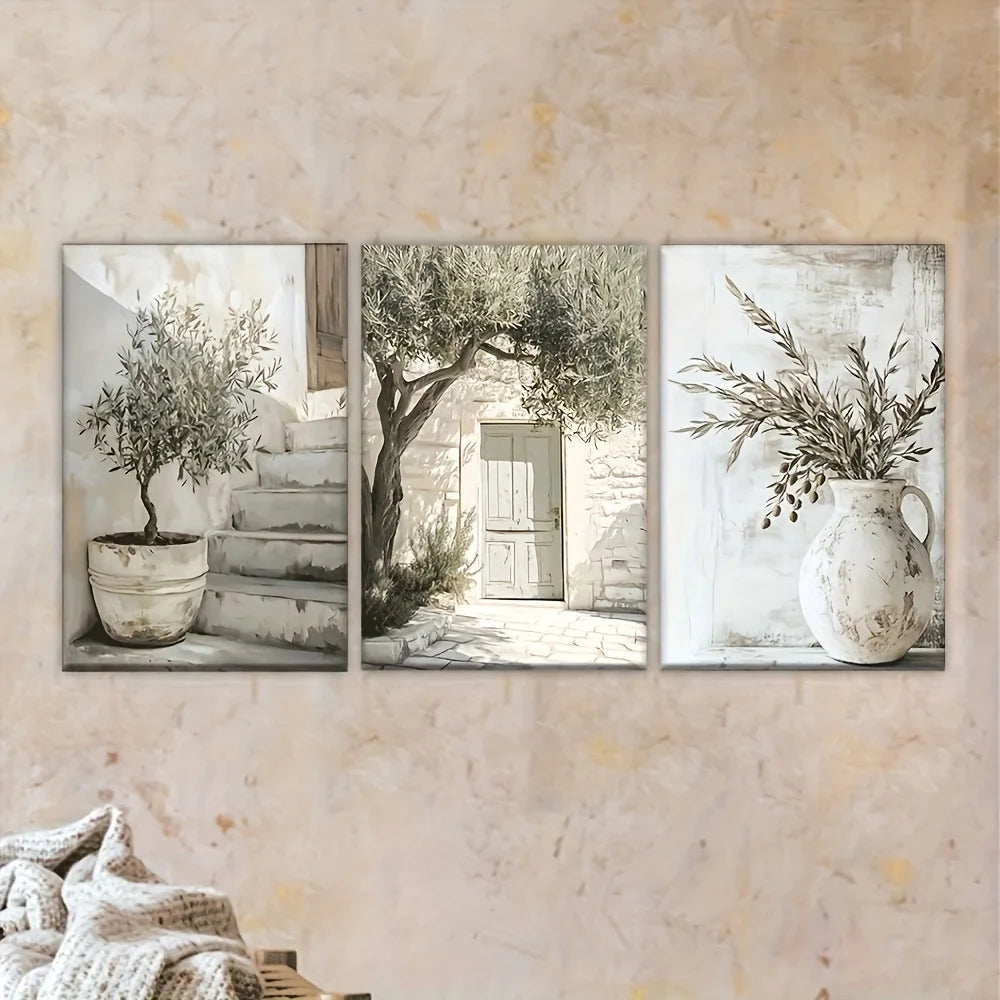 toile d'art classique olivier paysage rural fleurs chambre cuisine couloir décoration mur blanc gris