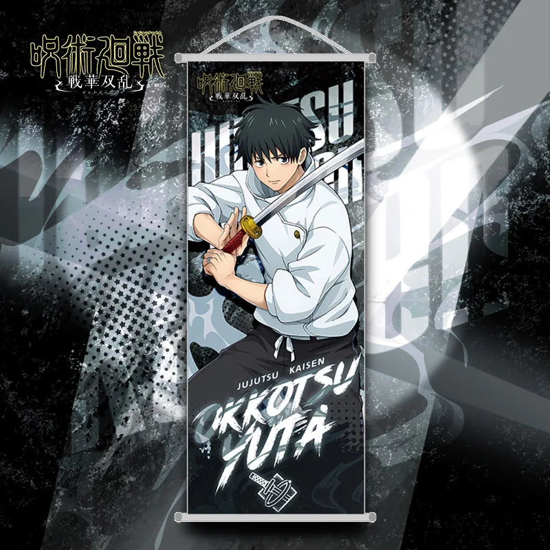 décorations anime bannières illustrées suspendues gojo satoru jujutsu kaisen vert noir bleu
