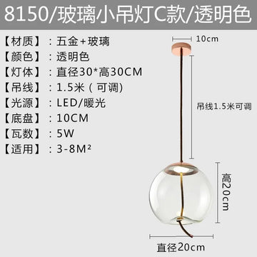 lampe suspension moderne verre transparent doré minimaliste luminaire salon intérieur