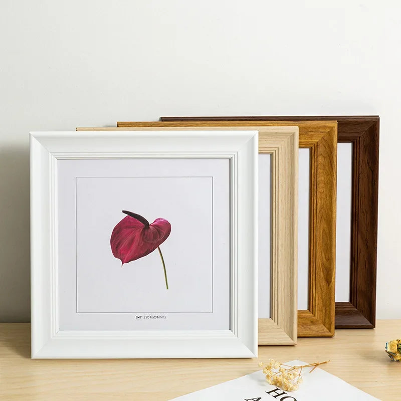 cadre photo carré résine blanc bois naturel classique décoration murale intérieur maison