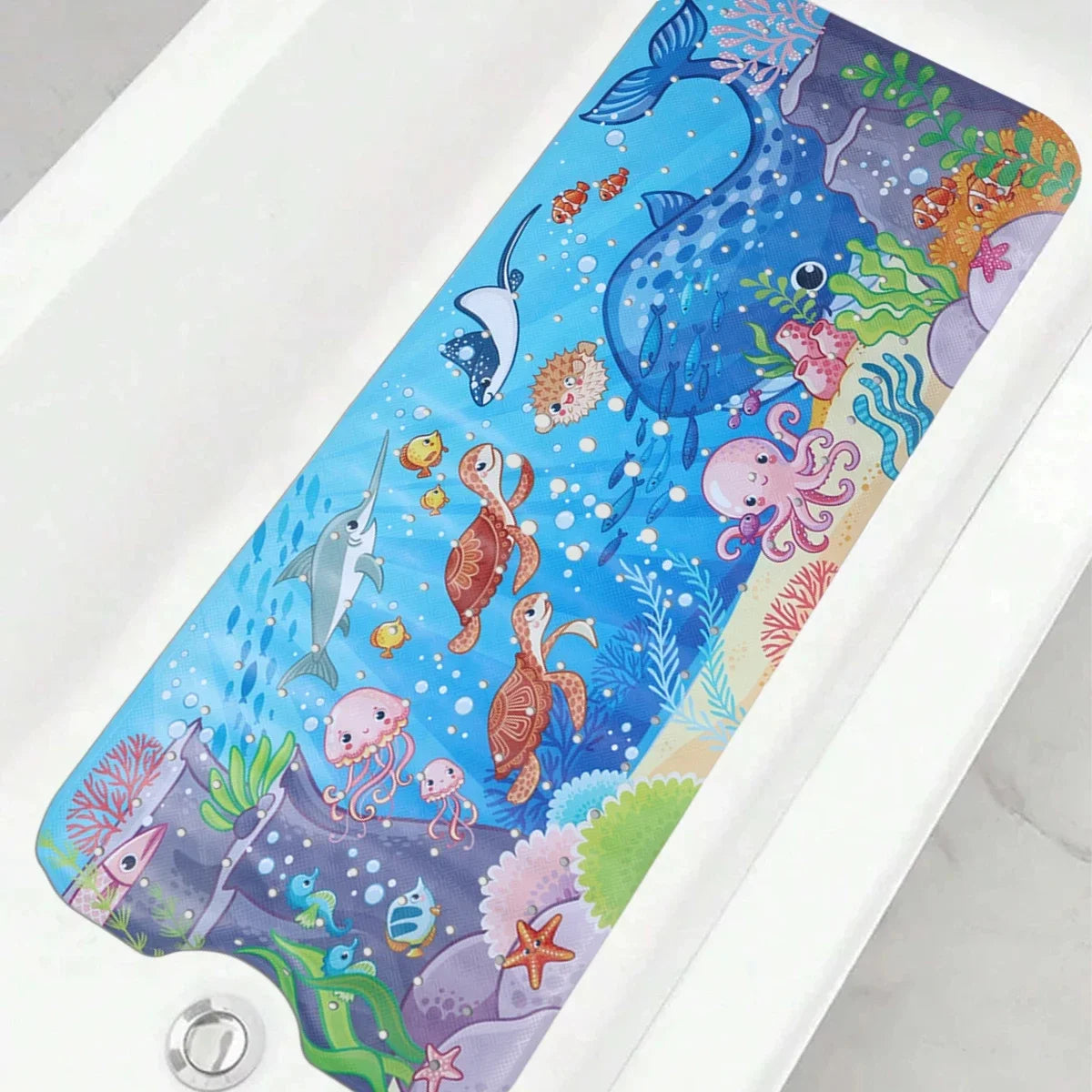 tapis baignoire enfant thème marin poissons coraux bulles ventouses salle bain sécurité antidérapant
