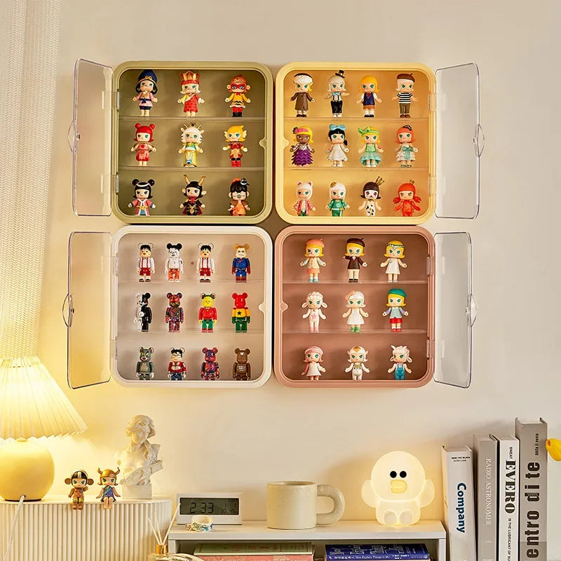 boîtes figurines transparentes modernes beige jaune violet blanc adhésives 30cm 30cm