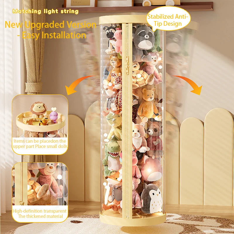 rangement transparent moderne cylindre jouets peluche ouverture large boîte stockage sans tracas minimaliste