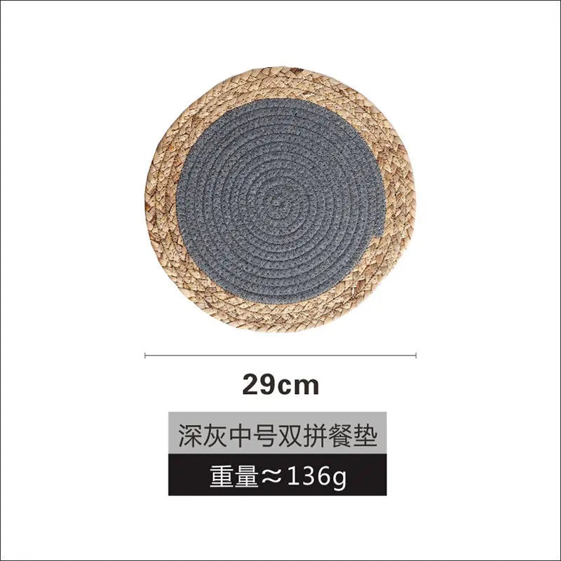 tapis table boho rustique tissé main naturel gris blanc cercles concentriques simple