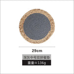 tapis table boho rustique tissé main naturel gris blanc cercles concentriques simple